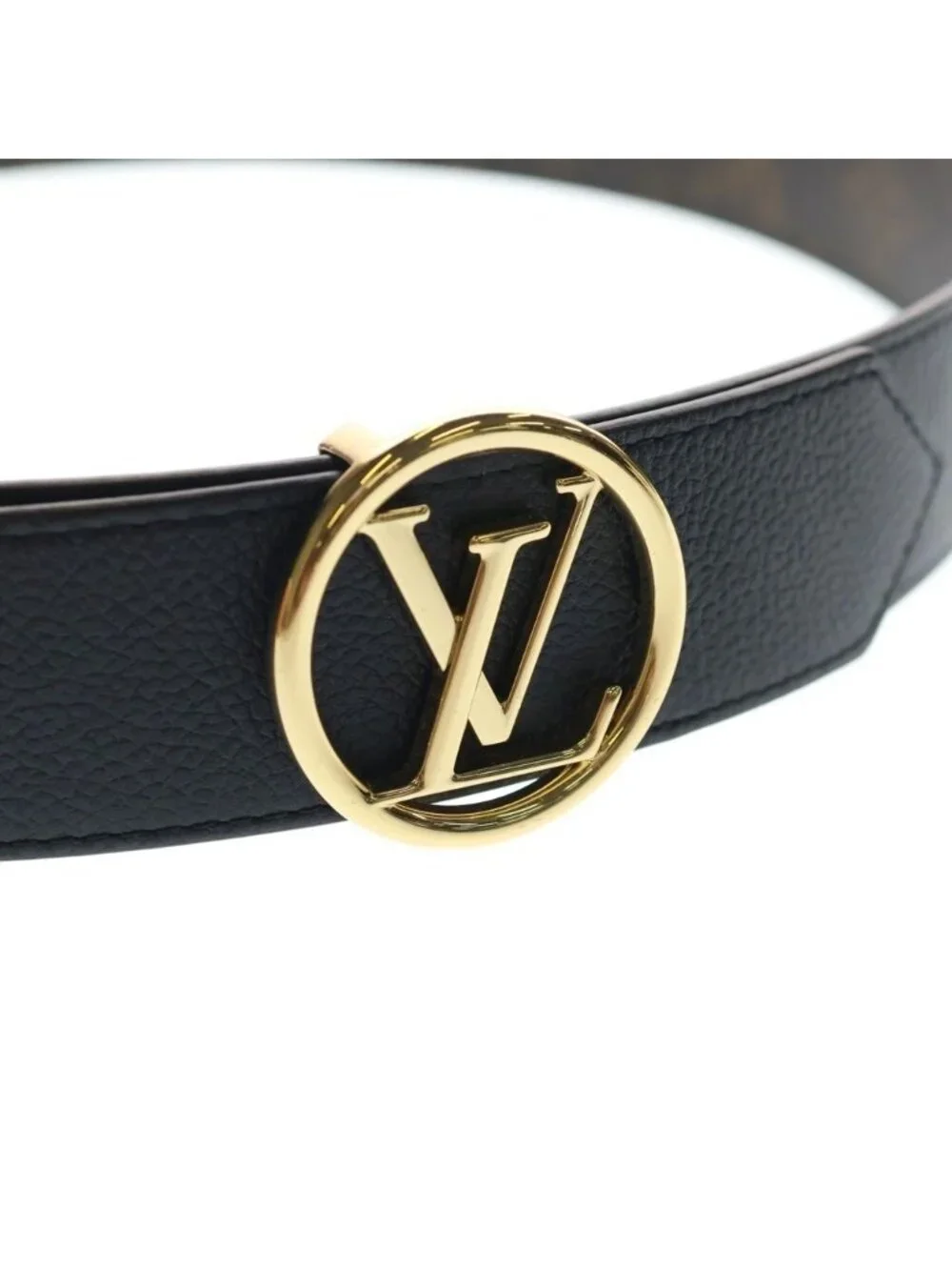 Louis Vuitton Ceinture LV Buckle Monogram Reversible Belt Gold Brown